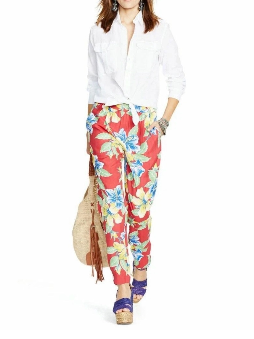 Polo Ralph Lauren Women’s Adelle Tropical Pants Red Floral Size 12 Hawaiian